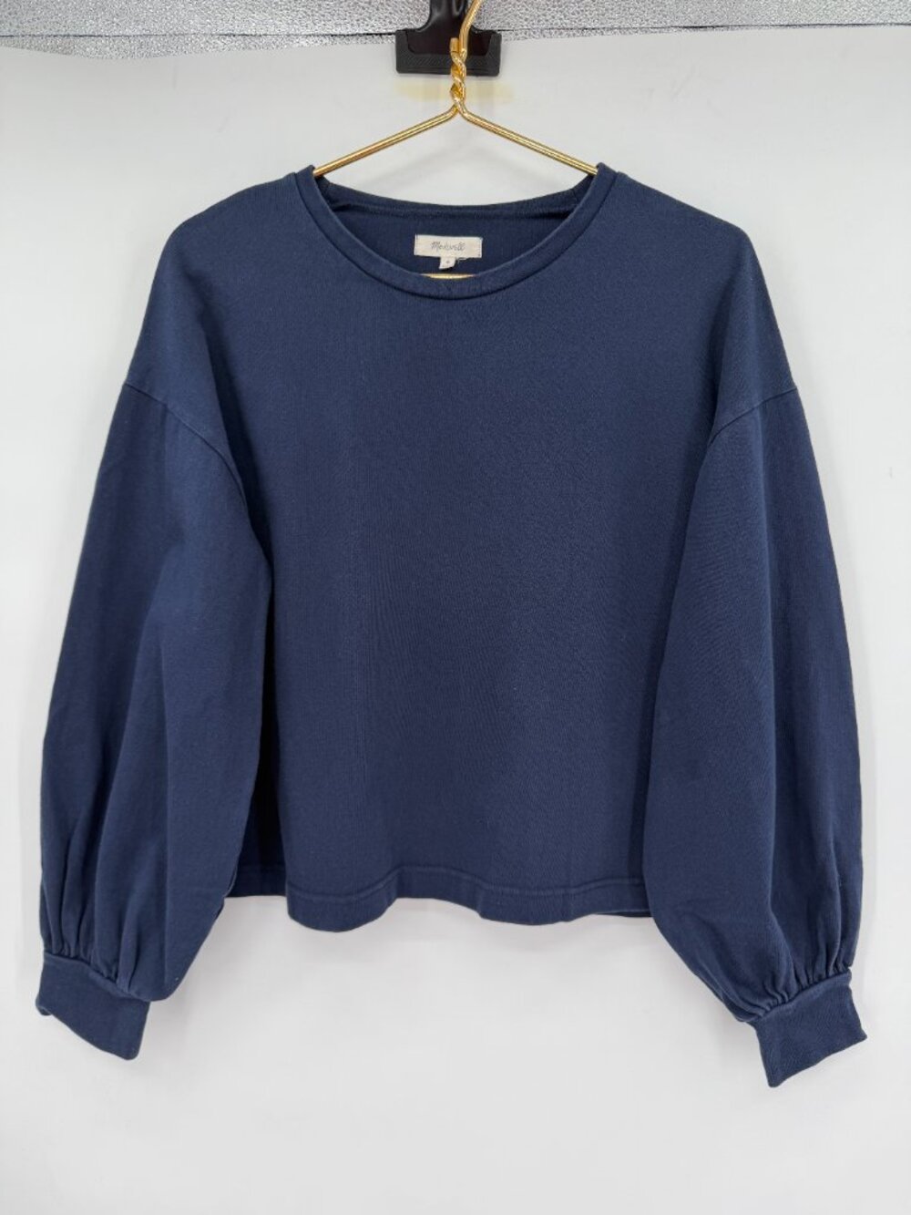 Madewell Women’s Small Navy Blue Balloon Sleeve Cotton Sweatshirt Fall/Winter